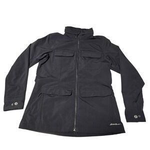 Eddie Bauer Travex Womens Black Full Zip Utility Jacket Stowable Hood M
